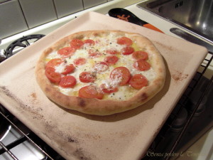 Pizza cozida em casa sobre o cozimento de pedra