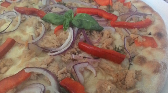 Focaccia With Tuna Onion and Peppers