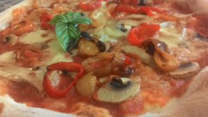 Pizza with mushrooms and peppers