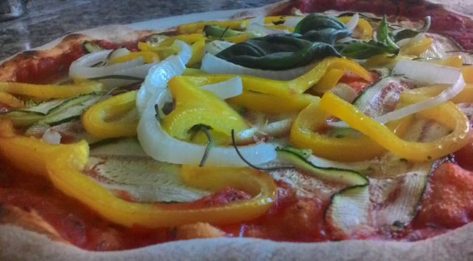 Zucchini Pizza with Peppers and Onions