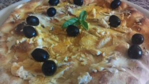 Focaccia with Cheese Turmeric and Black Olives