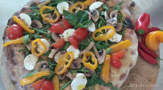 Focaccia dough with Chickpeas and Vegetables with Mozzarella