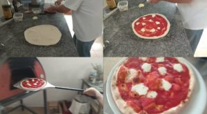 Cebola pizza com rúcula e parmesão