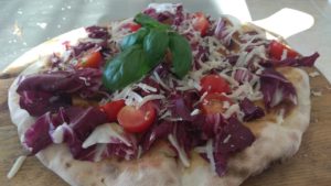 Focaccia with tomatoes Radicchio and Parmesan