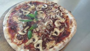 Pizza with Radicchio Mushrooms and Bacon