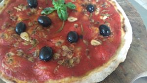 Pizza Marinara with Clams and Black Olives