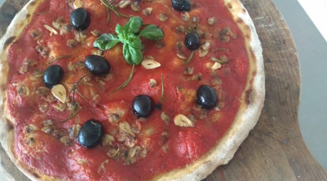 Pizza Marinara with Clams and Black Olives