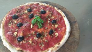 Pizza Marinara with Clams and Black Olives