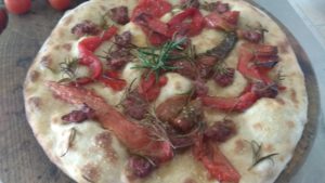 Focaccia with peppers and sausage Liver