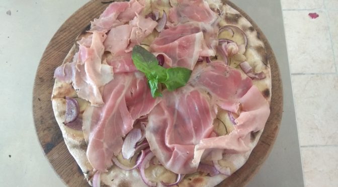Focaccia with Onions and Cooked Ham